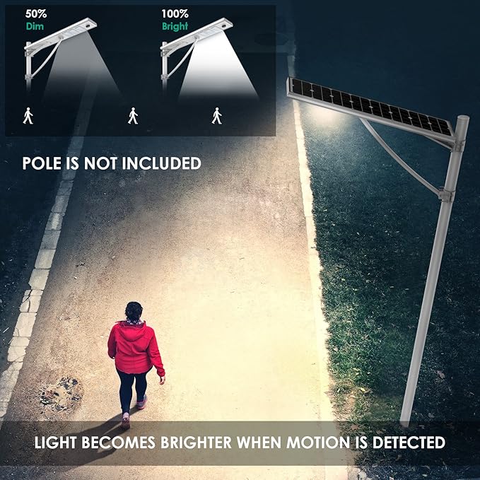 6000W Aluminum Frame LED Integrated Solar Street Light, IP65 Waterproof , Radar Sensor + Light Sensor, Dusk to Dawn Solar