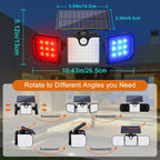 Solar Motion Sensor Lights - IP65 Waterproof Solar Strobe Wall Lights - Bright White/Red & Blue Flashing