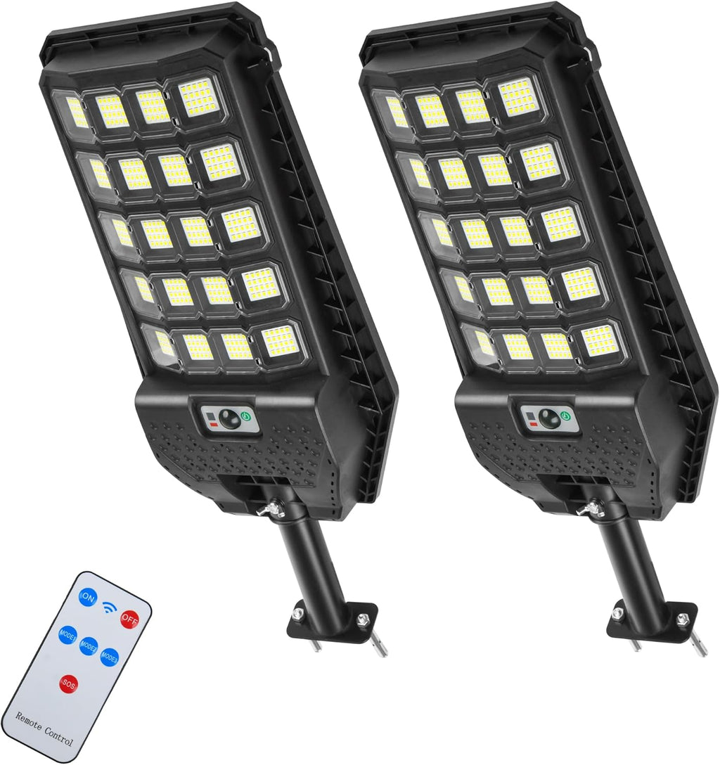 2 Pack 1500W Solar Motion Lights Outdoor, 400 LED Parking Lot Lights Outdoor, IP65 Solar Street Lights Outdoor Waterproof