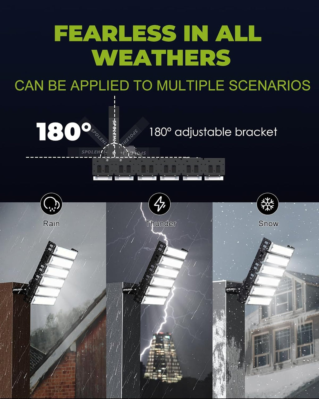 LED Stadium Flood Lights Hard Wire 300W Equivalent 48000LM Super Bright LED Arena Lights 85-305V IP66 Waterproof 6500K