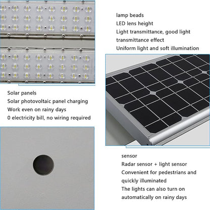 6000W Aluminum Frame LED Integrated Solar Street Light, IP65 Waterproof , Radar Sensor + Light Sensor, Dusk to Dawn Solar