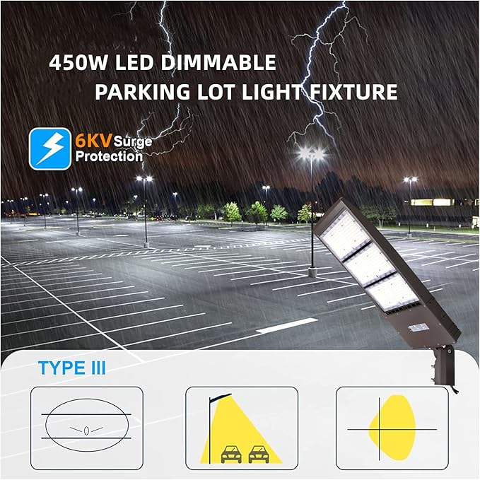 450W Dimmable LED Parking Lot Light Hard Wire 5000K Daylight 63000LM 140lm/w, Outdoor LED Shoebox Lights, UL/DLC Commercial Lighting Fixture