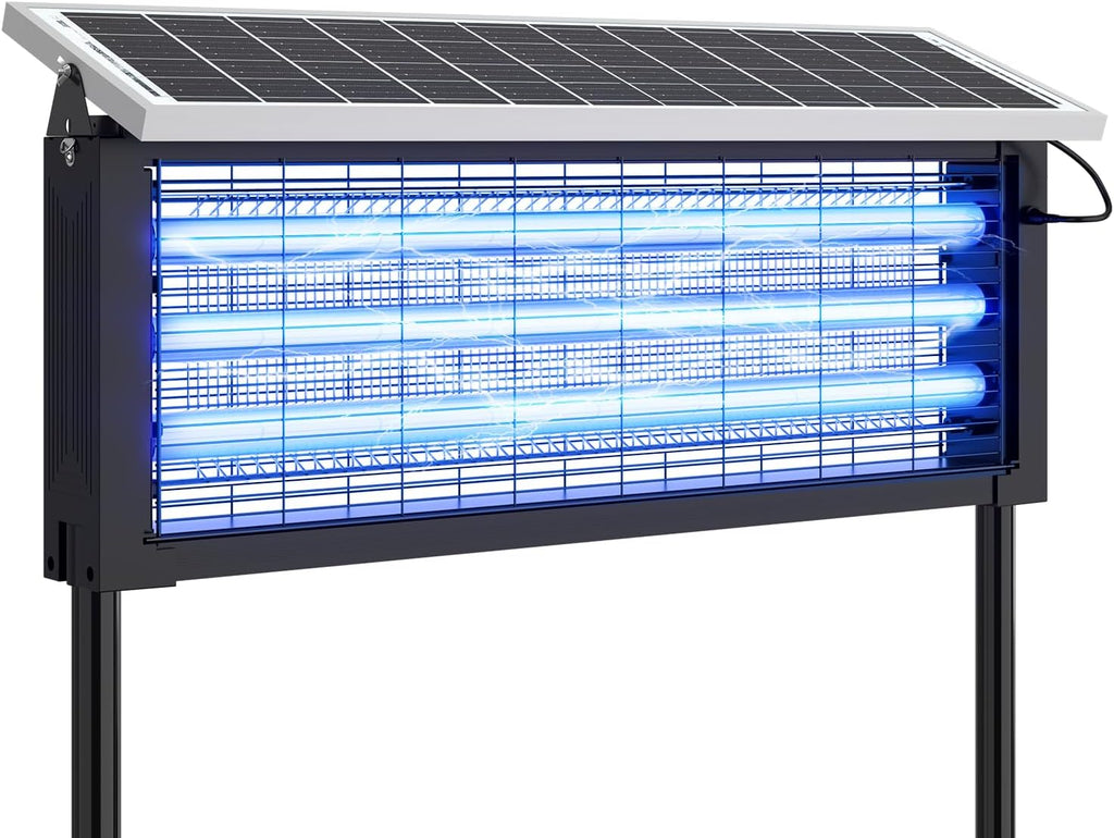 Solar Bug Zapper Outdoor, Wireless Portable Camping Mosquito Zapper 4500V For 3500 Sq.ft with Panel Sensor, Fly Traps with 10FT Extension Cord