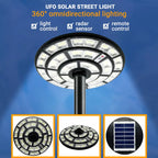 4500W Solar Outdoor Light Round 360° Wide Angle UFO Garden Pole And Wall Street Lights with Remote