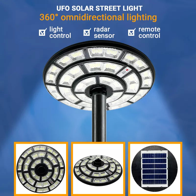 4500W Solar Outdoor Light Round 360° Wide Angle UFO Garden Pole And Wall Street Lights with Remote
