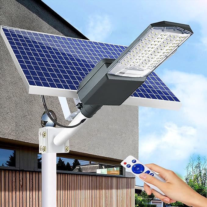 5500W Solar Street Lights Outdoor, IP67 Commercial Parking Lot Light Dusk to Dawn, 7000K Solar Security Flood Lights Solar Led Lamp with Remote Control for Basketball Court, Road, Playground