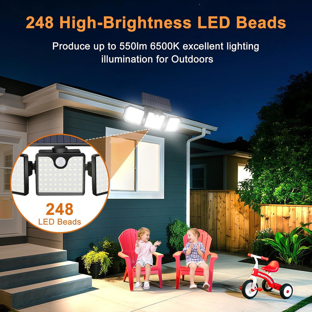 Solar Motion Sensor Lights - IP65 Waterproof Solar Strobe Wall Lights - Bright White/Red & Blue Flashing