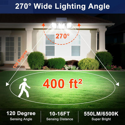 Solar Motion Sensor Lights - IP65 Waterproof Solar Strobe Wall Lights - Bright White/Red & Blue Flashing