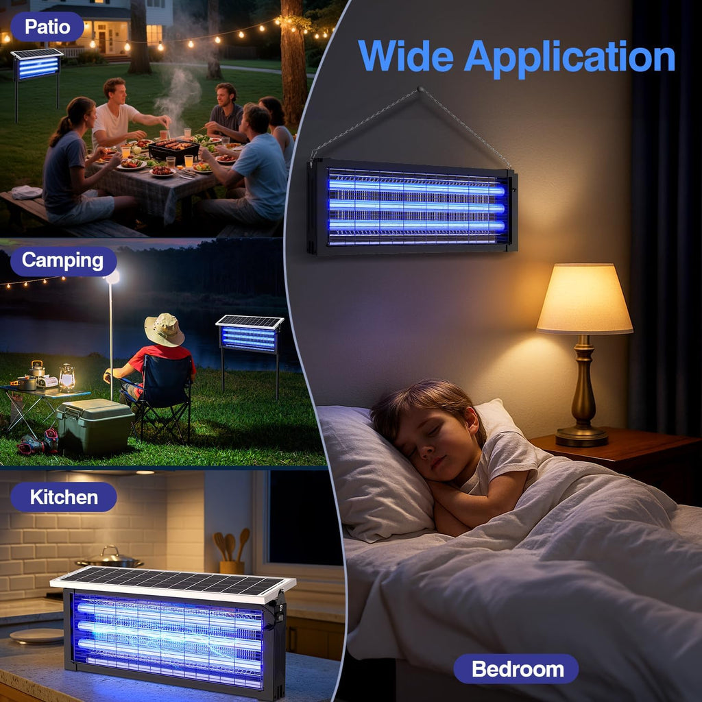 Solar Bug Zapper Outdoor, Wireless Portable Camping Mosquito Zapper 4500V For 3500 Sq.ft with Panel Sensor, Fly Traps with 10FT Extension Cord