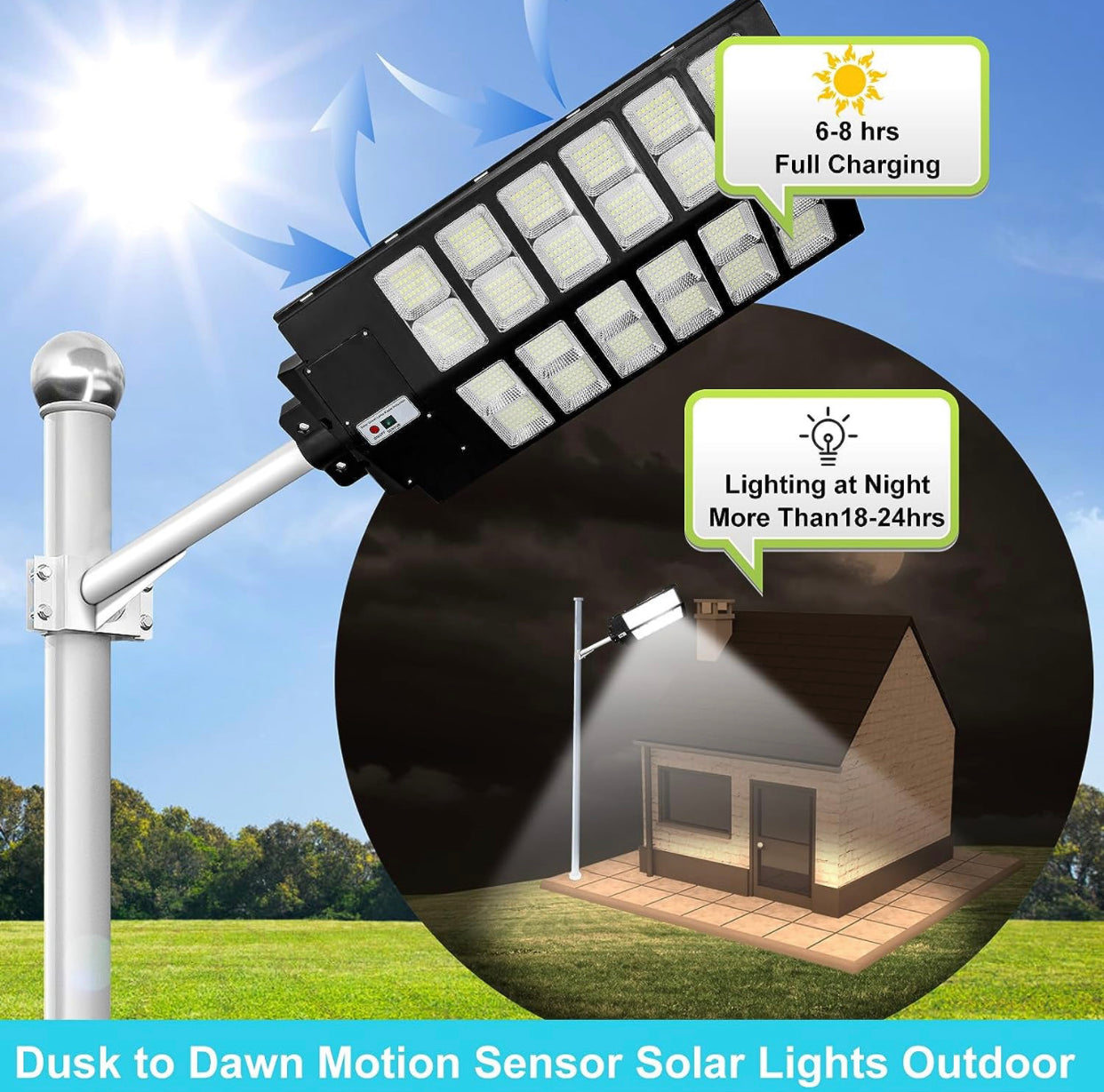 4800W LED Street Light Outdoor - [Warm White] 3000K Solar Street Lights , Dusk to Dawn, Motion Sensor With Remote