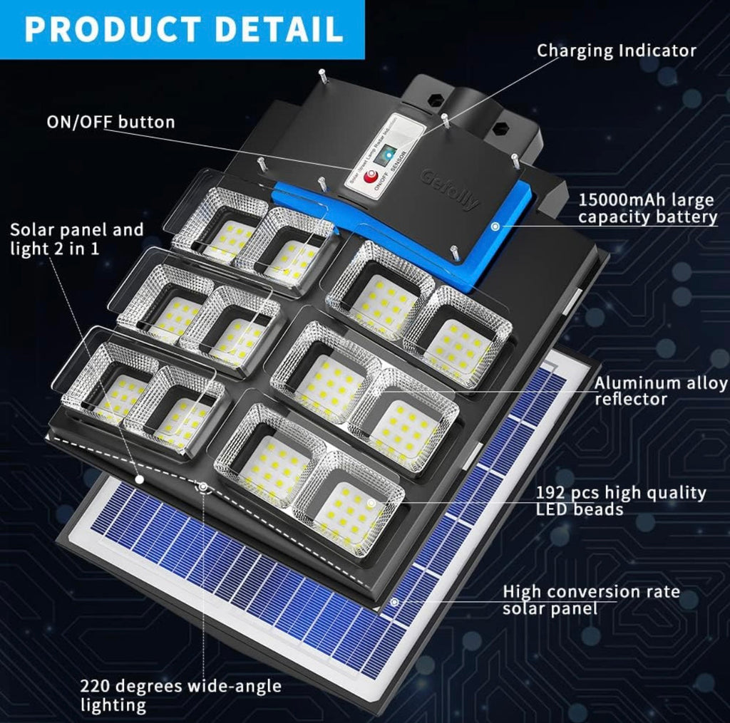2600W Commercial Solar Street Light , 60000LM Parking Lot Light Commercial Dusk to Dawn With Remote