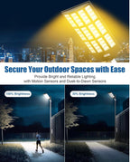 9000W Solar Street Light - Tri-Color 3000K/4000K/6500K Dimmable Solar Motion Sensor Light Outdoor, IP66 Waterproof Solar Dusk to Dawn Lights