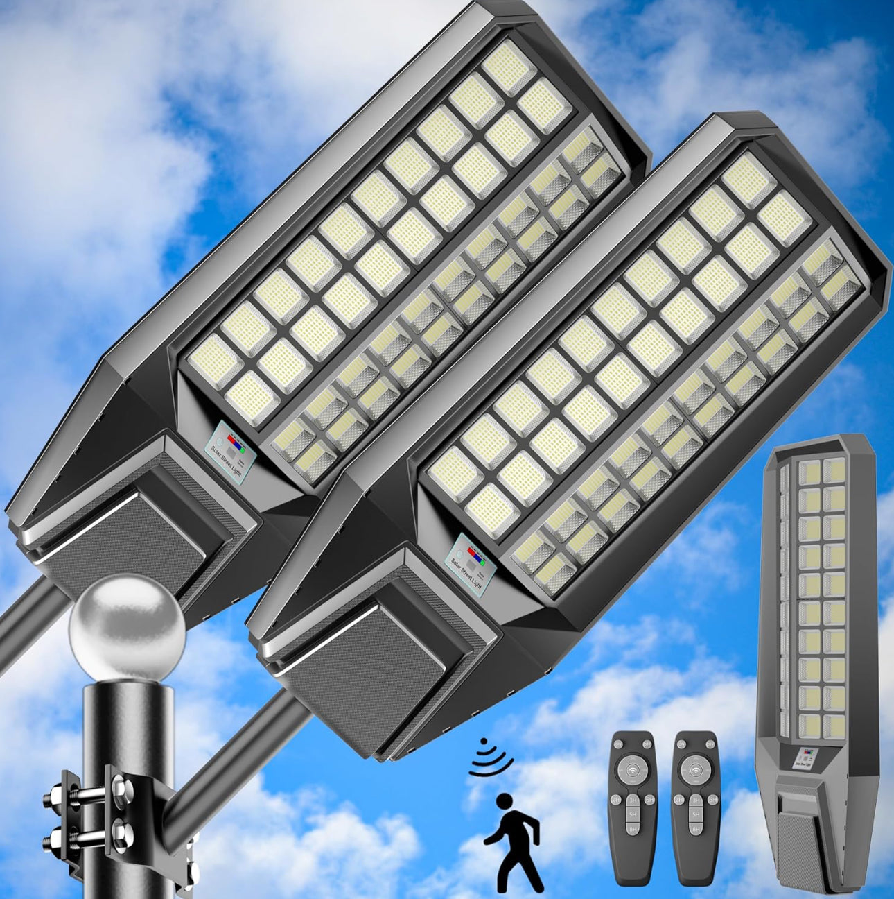 6500W Solar Street Light 7000K 800000LM Auto On/Off Dusk to Dawn IP67 Waterproof Motion Sensor