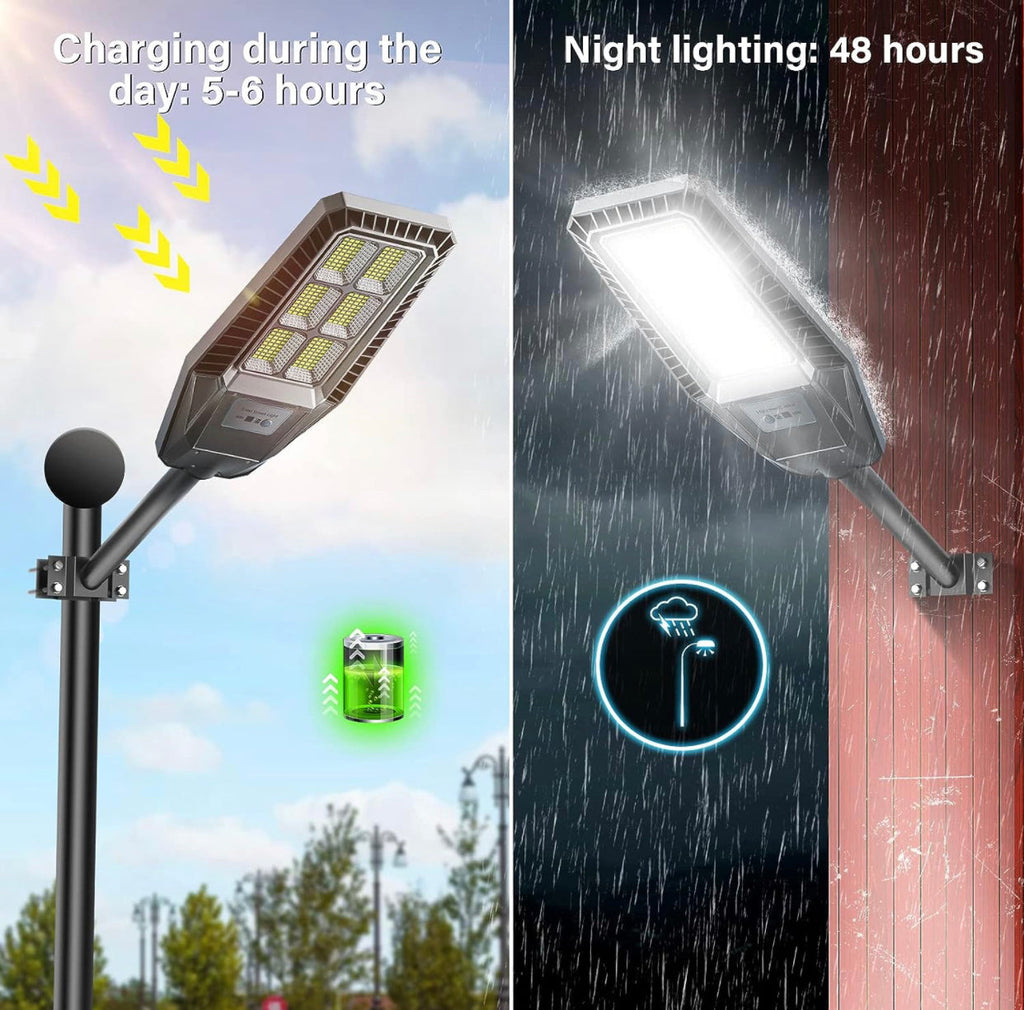 1500W Solar Street Light 30000LM LED Outdoor Waterproof Dusk to Dawn for Yard Lighting IP66 6000K with Bracket and Remote Control