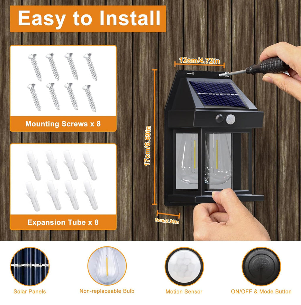 SmartYard 4 Pack Solar Sensor Motion Wall Lights Tungsten Lamps Exterior Porch Lanterns