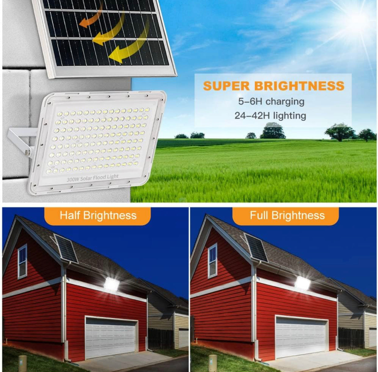 2300W LED Solar Aluminum Frame Flood Lights,24000LM Street Flood Light Waterproof with Remote Control