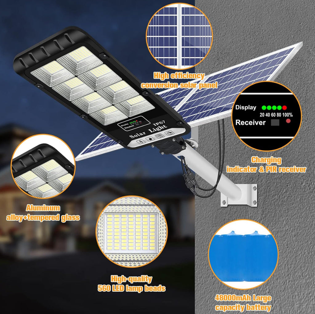 1200W Solar Outdoor Lights Motion Sensor Dusk to Dawn Commercial Large Area Lighting Security Flood Lights Waterproof with Remote for Backyard Stadium Garage Parking Lot