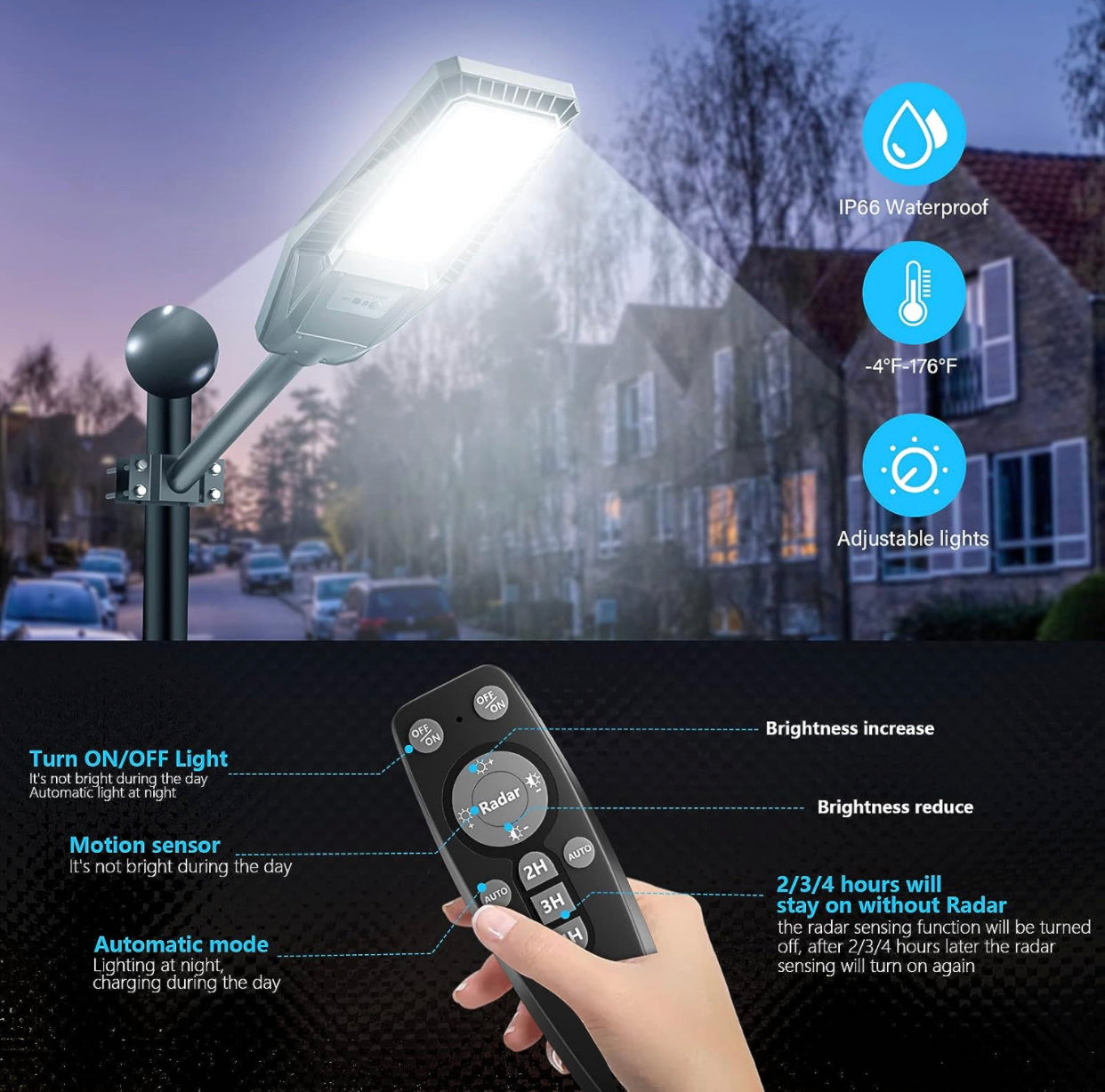 1500W Solar Street Light 30000LM LED Outdoor Waterproof Dusk to Dawn for Yard Lighting IP66 6000K with Bracket and Remote Control