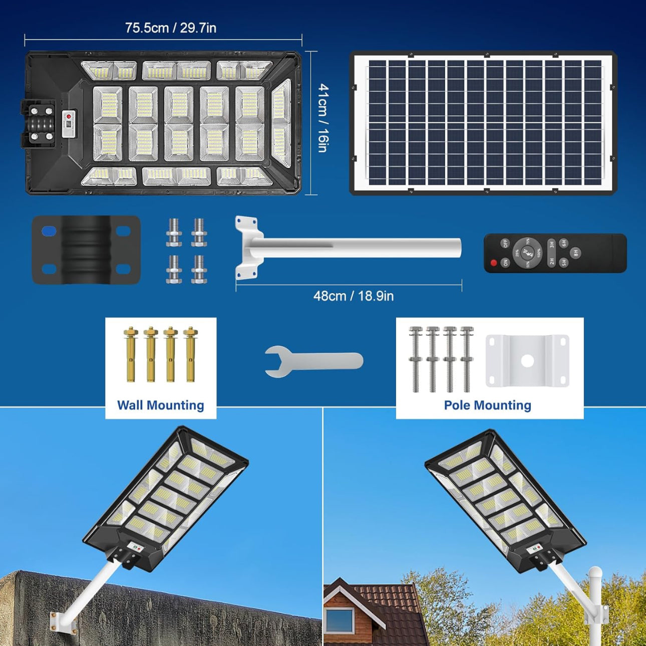 8800W Solar Street Lights Outdoor Waterproof 6500K Dusk to Dawn 180000 Lumen Motion Sensor Super Bright Solar Parking Lot Light