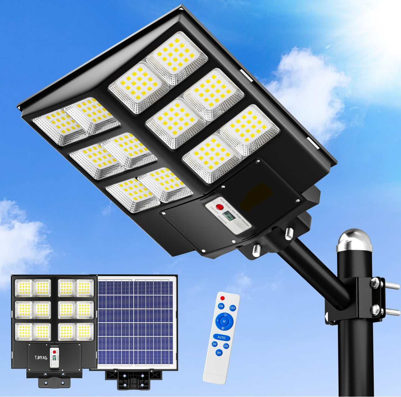 3600W Commercial Solar Street Light , 120000LM Parking Lot Light Commercial Dusk to Dawn With Remote