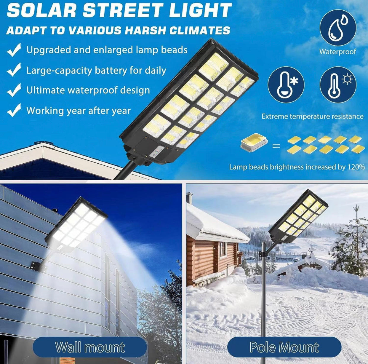 4800W LED Street Light Outdoor - [Warm White] 3000K Solar Street Lights , Dusk to Dawn, Motion Sensor With Remote