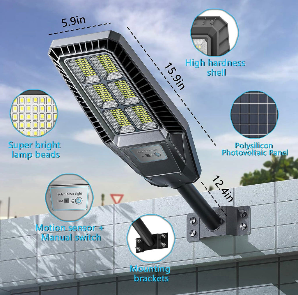 1500W Solar Street Light 30000LM LED Outdoor Waterproof Dusk to Dawn for Yard Lighting IP66 6000K with Bracket and Remote Control