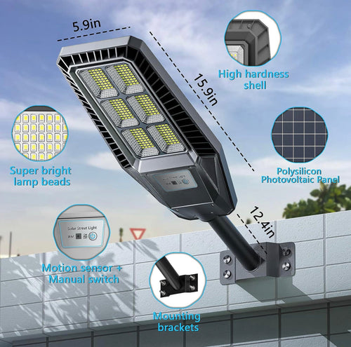 1500W Solar Street Light 30000LM LED Outdoor Waterproof Dusk to Dawn for Yard Lighting IP66 6000K with Bracket and Remote Control