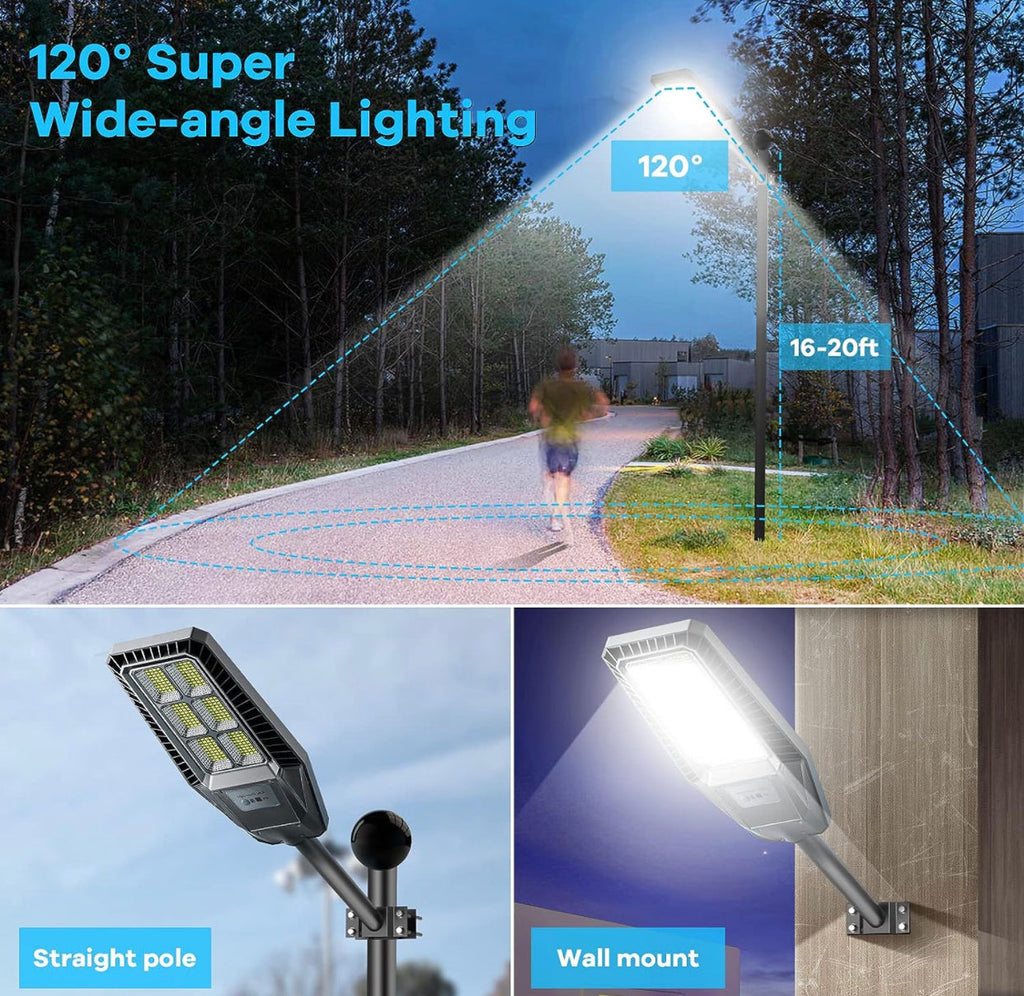 1500W Solar Street Light 30000LM LED Outdoor Waterproof Dusk to Dawn for Yard Lighting IP66 6000K with Bracket and Remote Control