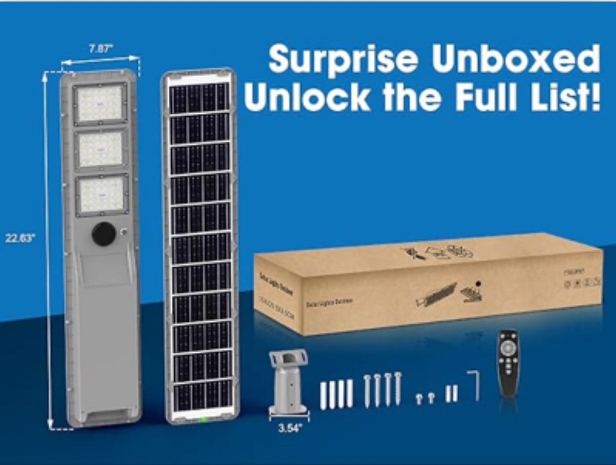 9000W Solar Street Light Outdoor Waterproof, Flood Light Dusk to Dawn with 60,000mAh LiFePO4 Battery & Motion Sensor, LED Security Lights Solar Powered for Parking Lot/Yard/Garage