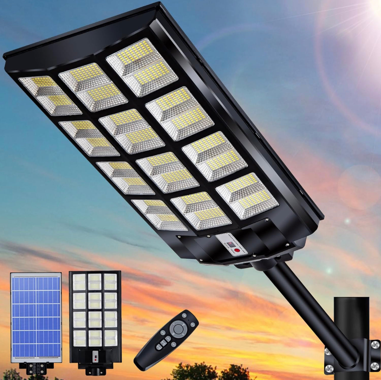 7200W Commercial Solar Street Light , 100000LM Parking Lot Light Dusk to Dawn With Remote