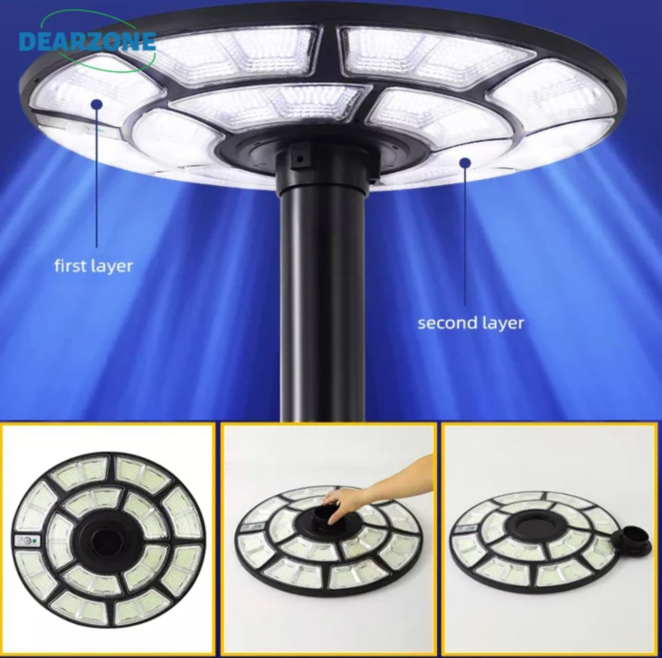 4500W Solar Outdoor Light Round 360° Wide Angle UFO Garden Pole And Wall Street Lights with Remote