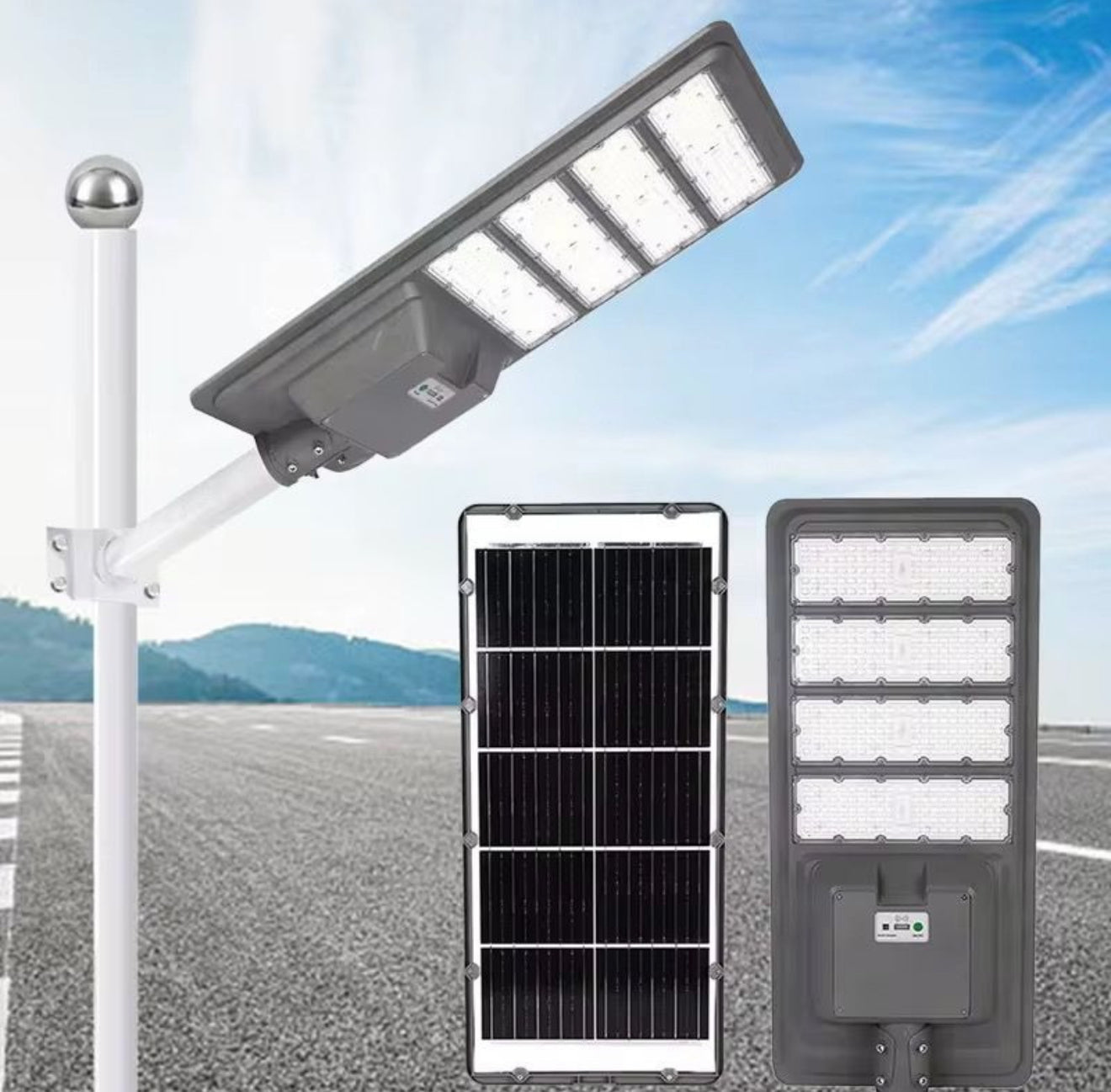 9000W Aluminum Frame All In One Solar Street /Parking Lights Motion Sensor, Dusk to Dawn 180000LM with Remote Control