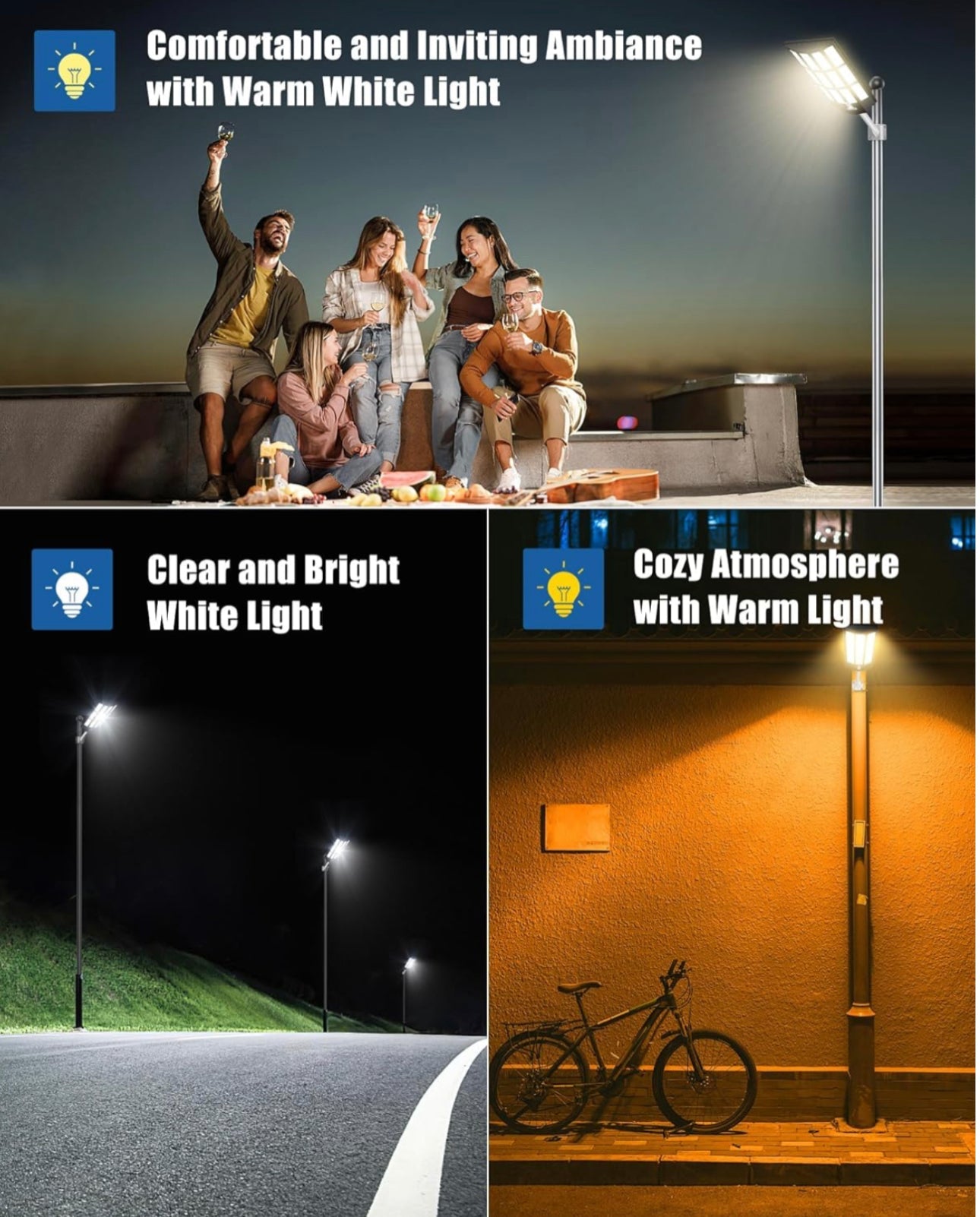 9000W Solar Street Light - Tri-Color 3000K/4000K/6500K Dimmable Solar Motion Sensor Light Outdoor, IP66 Waterproof Solar Dusk to Dawn Lights