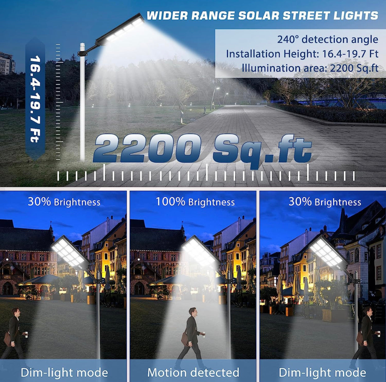 4800W LED Street Light Outdoor - [Warm White] 3000K Solar Street Lights , Dusk to Dawn, Motion Sensor With Remote
