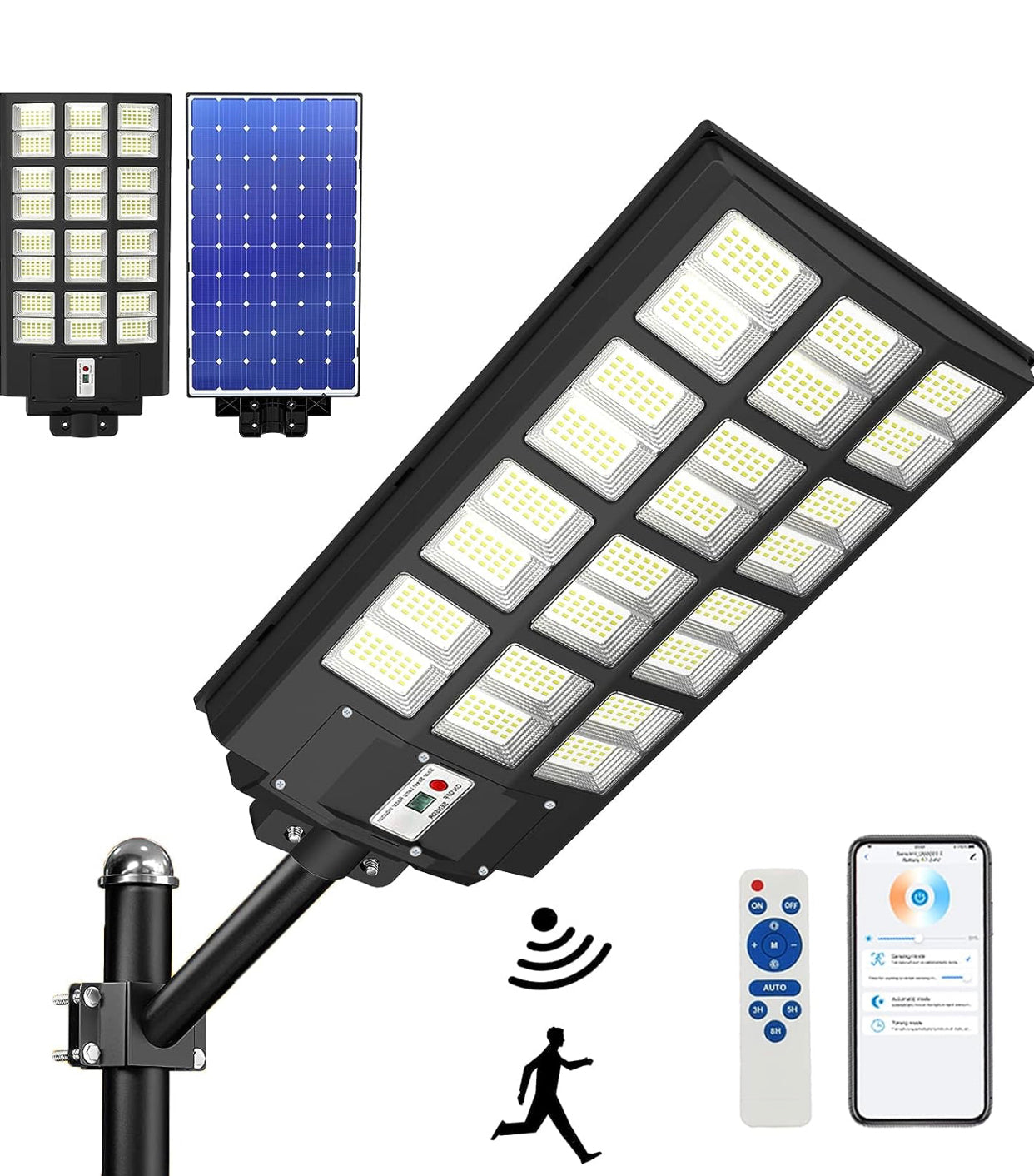 4500W Solar Street Light Outdoor, 250000LM 6500K with Mobile App Remote Control Dusk to Dawn LED Motion Sensor