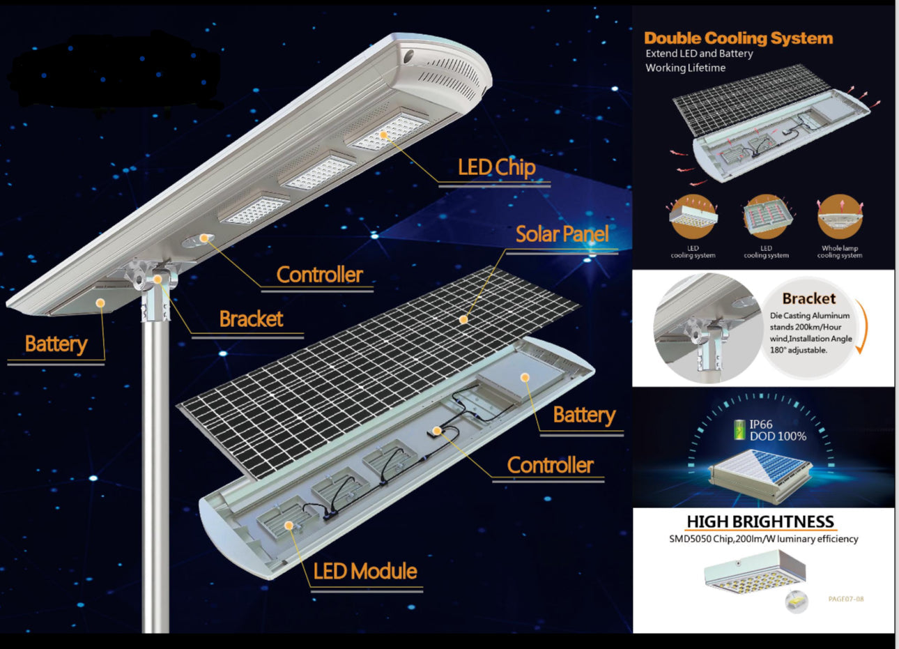 2400w Self Cleaning Solar Street Light Diecast Aluminum