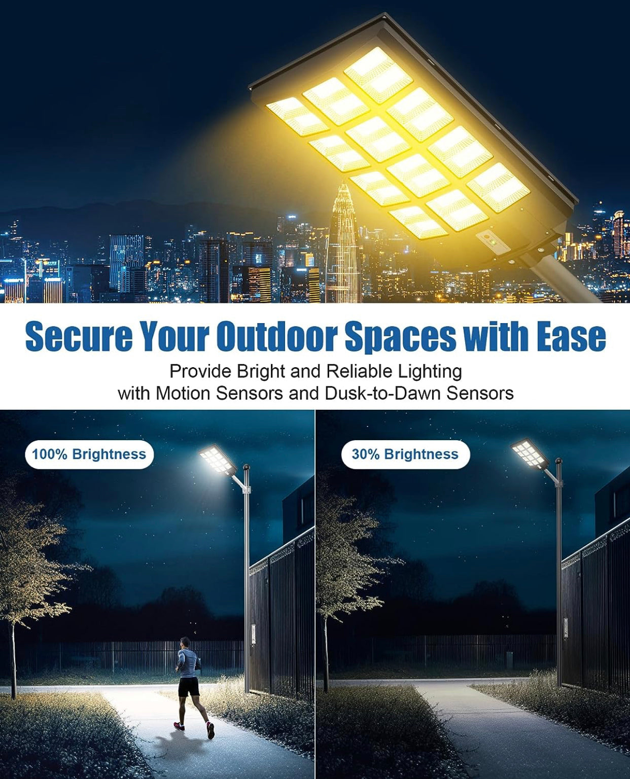 4800W LED Street Light Outdoor - [Warm White] 3000K Solar Street Lights , Dusk to Dawn, Motion Sensor With Remote