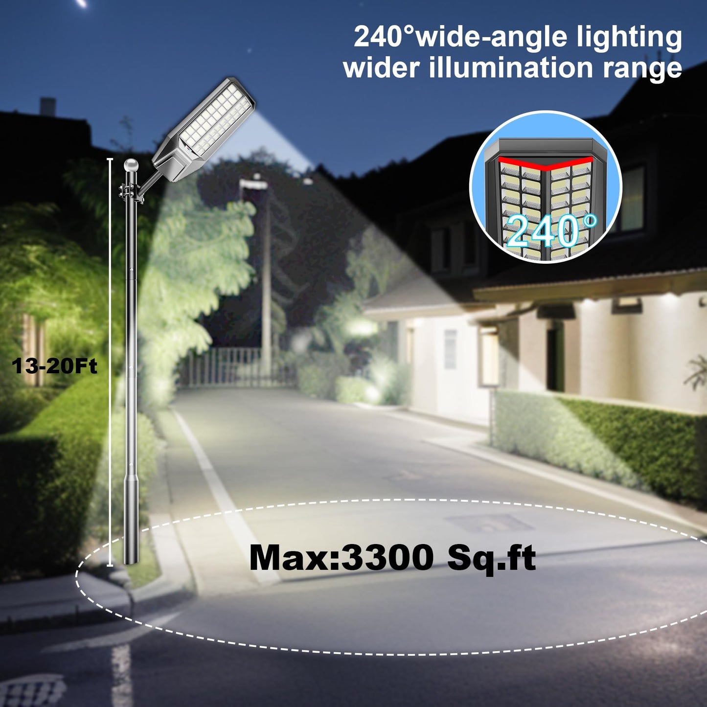 6500W Solar Street Light 7000K 800000LM Auto On/Off Dusk to Dawn IP67 Waterproof Motion Sensor