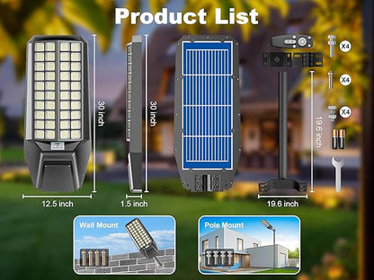 6500W Solar Street Light 7000K 800000LM Auto On/Off Dusk to Dawn IP67 Waterproof Motion Sensor