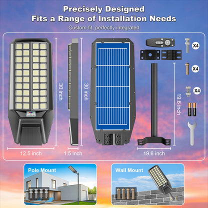 6500W Solar Street Light 7000K 800000LM Auto On/Off Dusk to Dawn IP67 Waterproof Motion Sensor