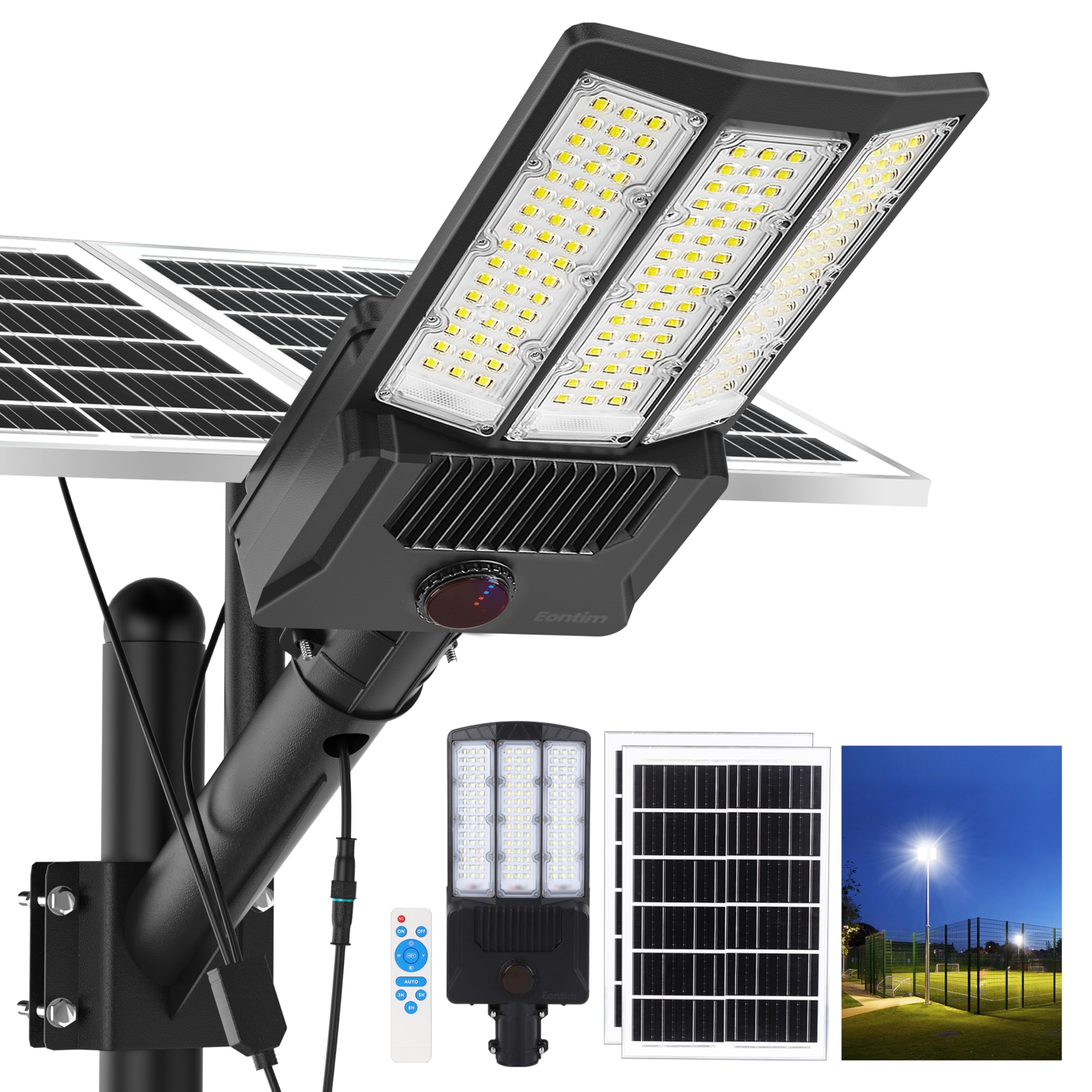 9500W Aluminum Solar Street Lights Outdoor, 500000LM High Powered Commercial Parking Lot Lights 6500K Dusk to Dawn with Remote