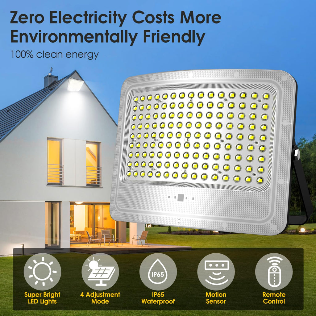 5000W LED Solar Flood Lights,242 LED Street Flood Light Waterproof with Remote Control and 16.4 Ft Cables
