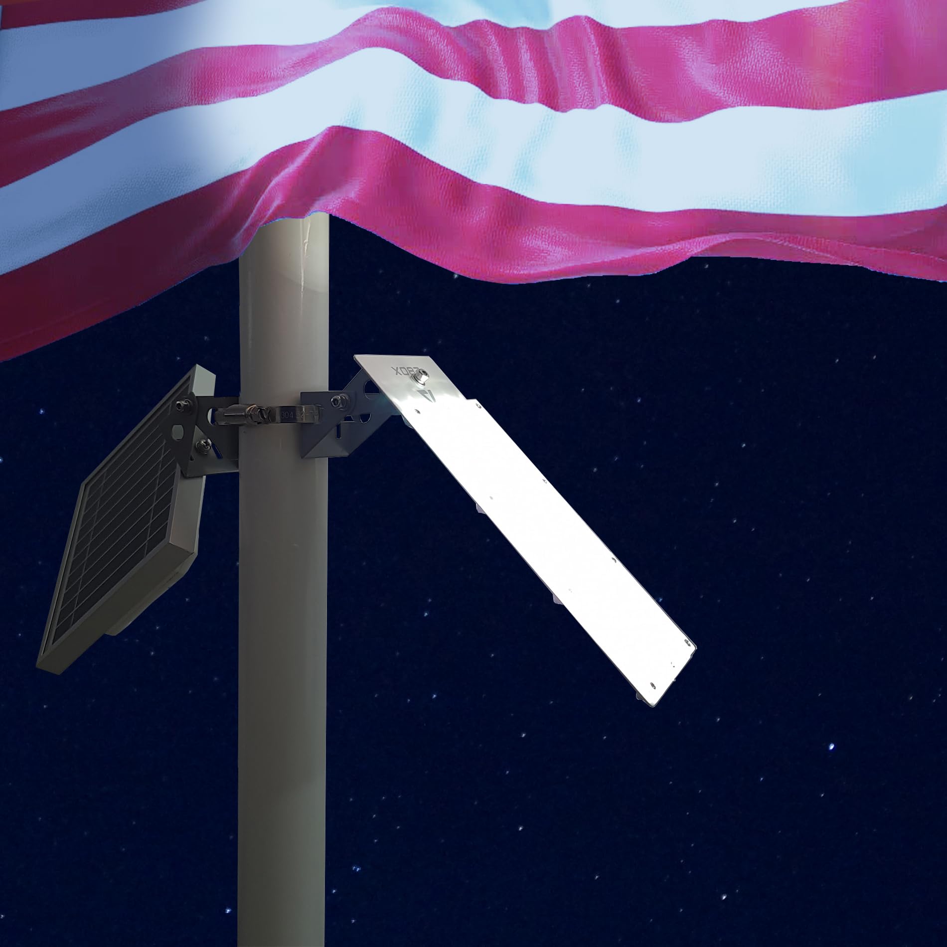 280W Solar Metal Flag Pole Light,36LED for Max 3inch Pole 2000 Lumen Auto On/Off Dust to Dawn