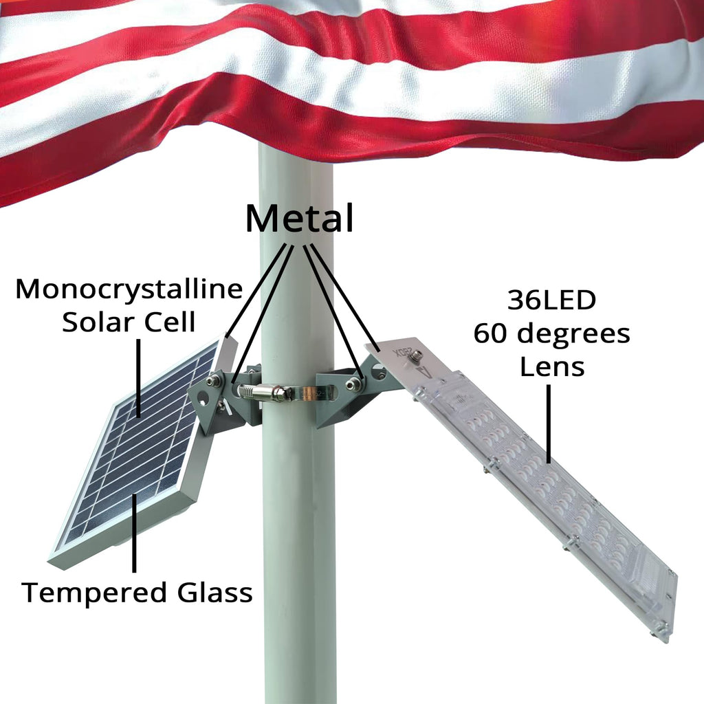 280W Solar Metal Flag Pole Light,36LED for Max 3inch Pole 2000 Lumen Auto On/Off Dust to Dawn