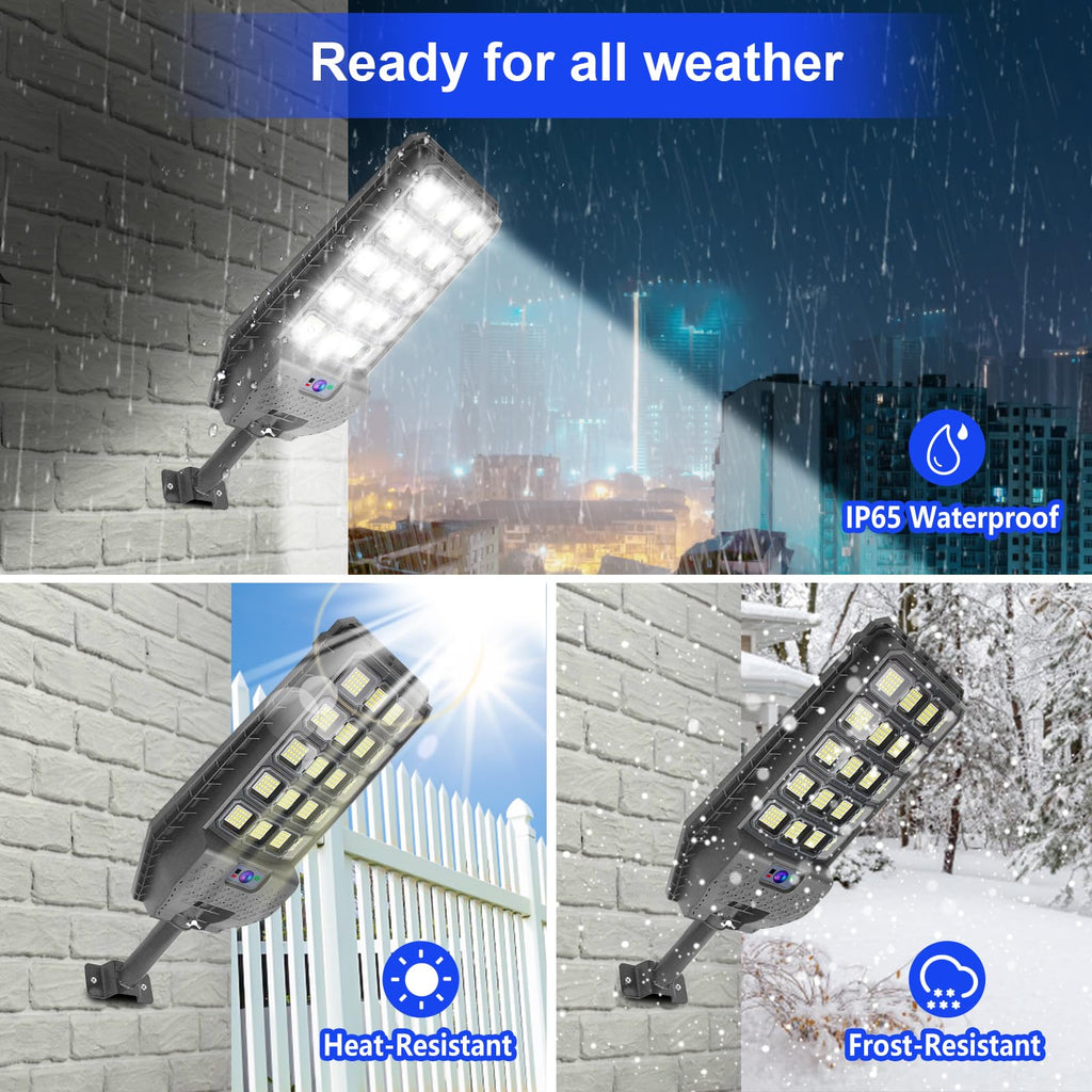 2 Pack 1500W Solar Motion Lights Outdoor, 400 LED Parking Lot Lights Outdoor, IP65 Solar Street Lights Outdoor Waterproof