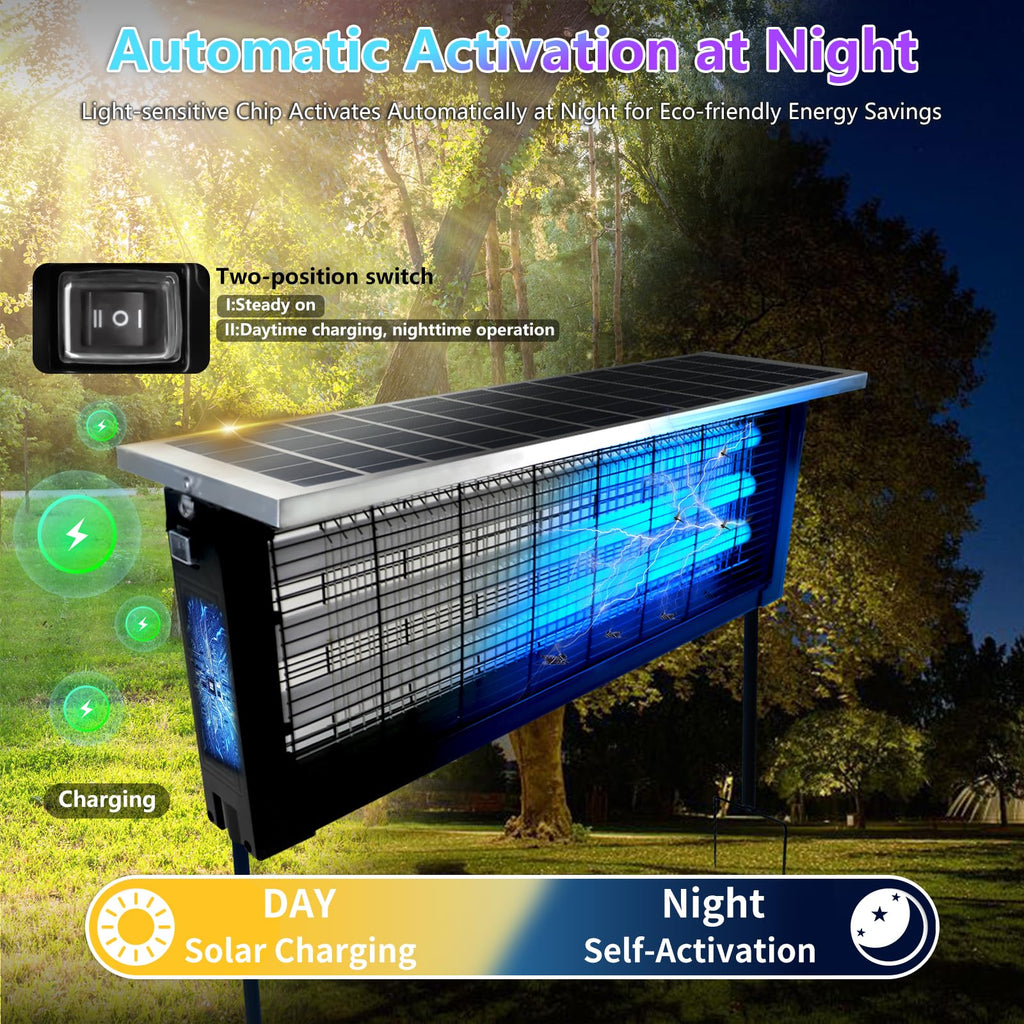Solar Bug Zapper Outdoor, Wireless Portable Camping Mosquito Zapper 4500V For 3500 Sq.ft with Panel Sensor, Fly Traps with 10FT Extension Cord