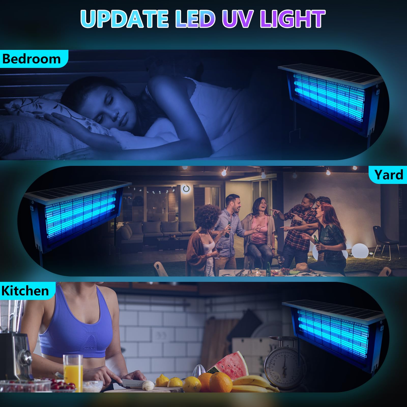 Solar Bug Zapper Outdoor, Wireless Portable Camping Mosquito Zapper 4500V For 3500 Sq.ft with Panel Sensor, Fly Traps with 10FT Extension Cord