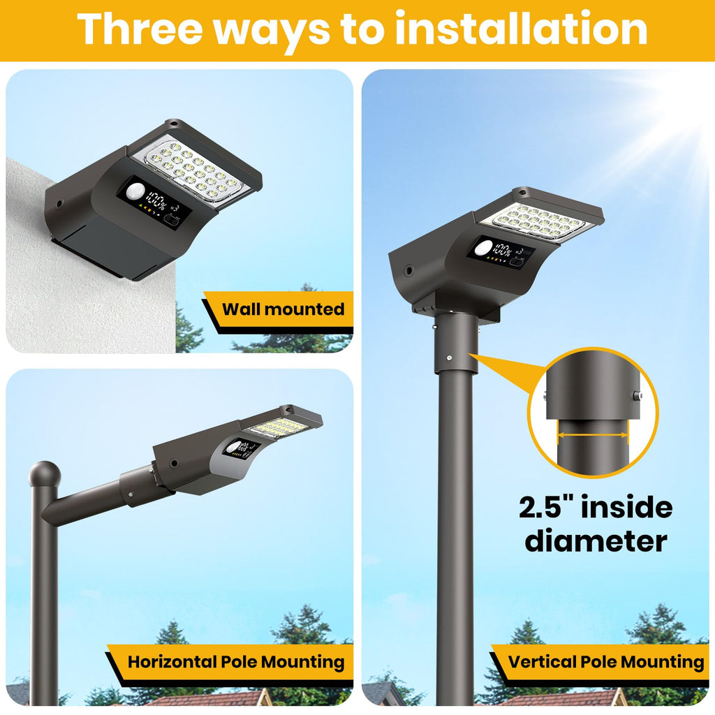 1800W Solar Lights Outdoor Waterproof, 3000K 5700K LED Screen Solar Motion Light with Rain Sensor, 3000LM Solar Street Light Dusk to Dawn