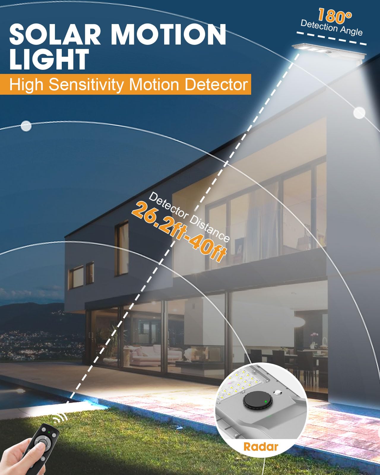 9000W Solar Street Light Outdoor Waterproof, Flood Light Dusk to Dawn with 60,000mAh LiFePO4 Battery & Motion Sensor, LED Security Lights Solar Powered for Parking Lot/Yard/Garage