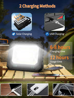 200W Solar Work Flood Light Rechargeable, 16000LM Portable Camping Lights 3000K/4500K/6500K, 16000mAh Battery